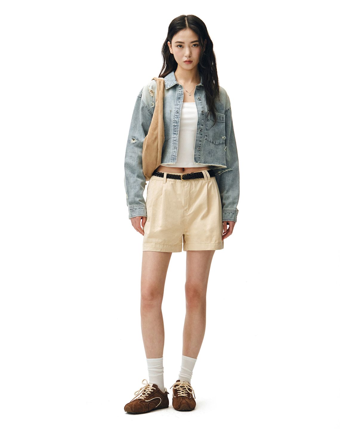 데케트 우먼(DECET WOMEN) Cropped Damage Denim Shirts DCWSH004LIGHTBLUE