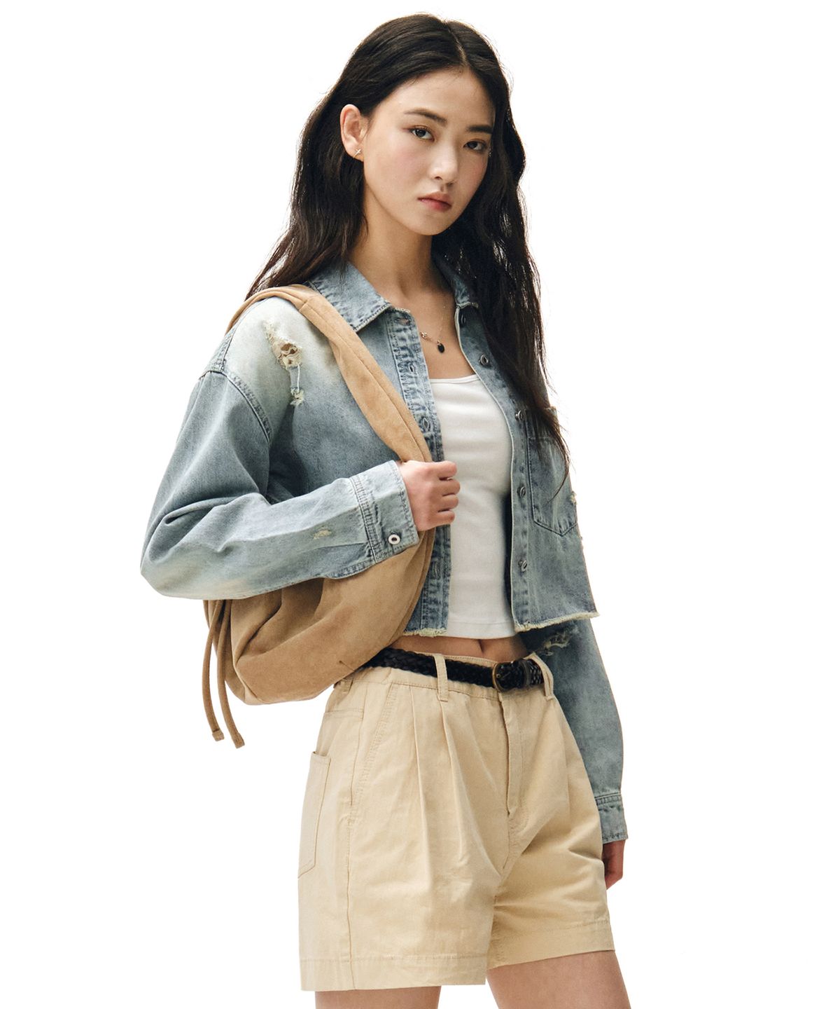 데케트 우먼(DECET WOMEN) Cropped Damage Denim Shirts DCWSH004LIGHTBLUE