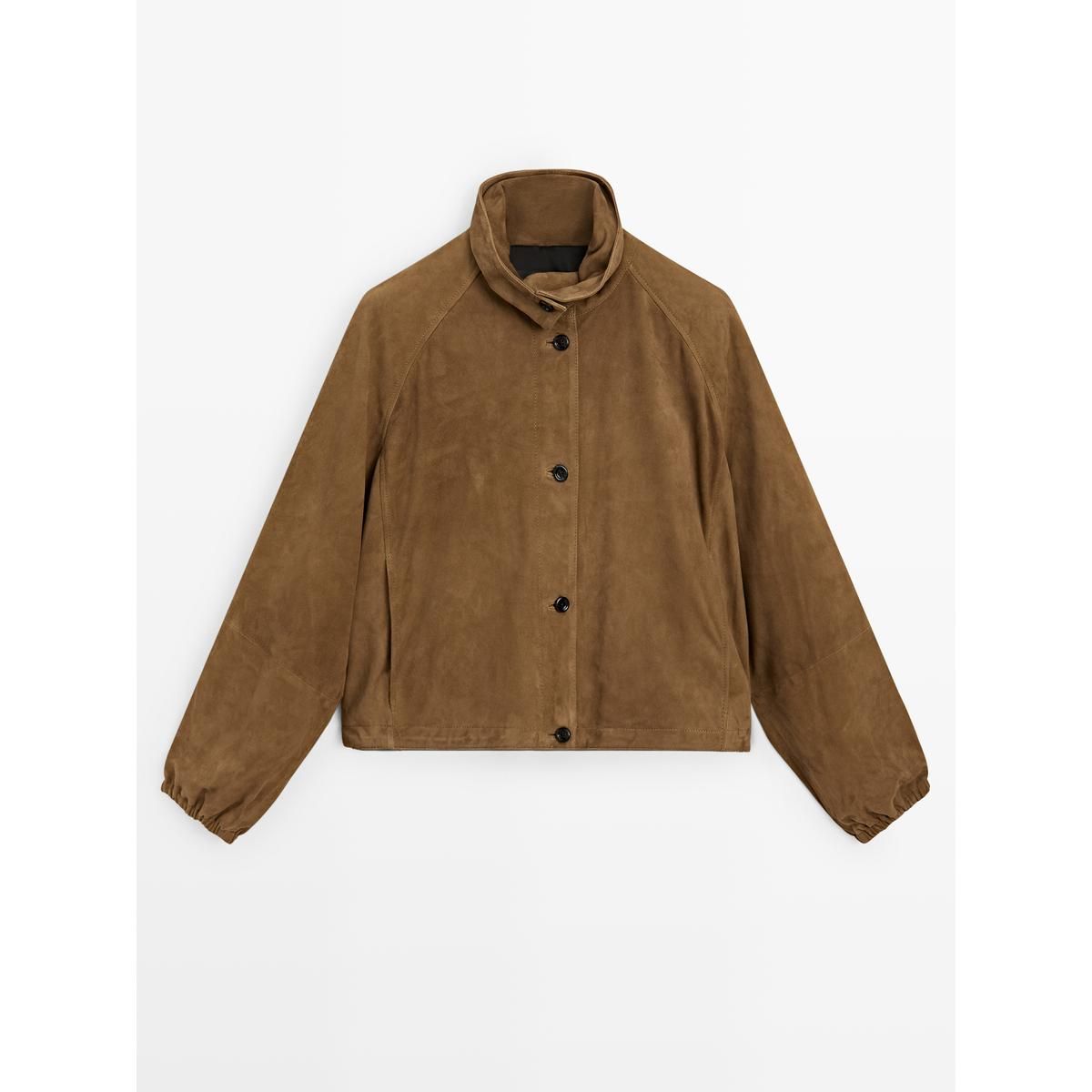 마시모두띠(MASSIMO DUTTI) 스웨이드 레더 크롭 봄버 재킷