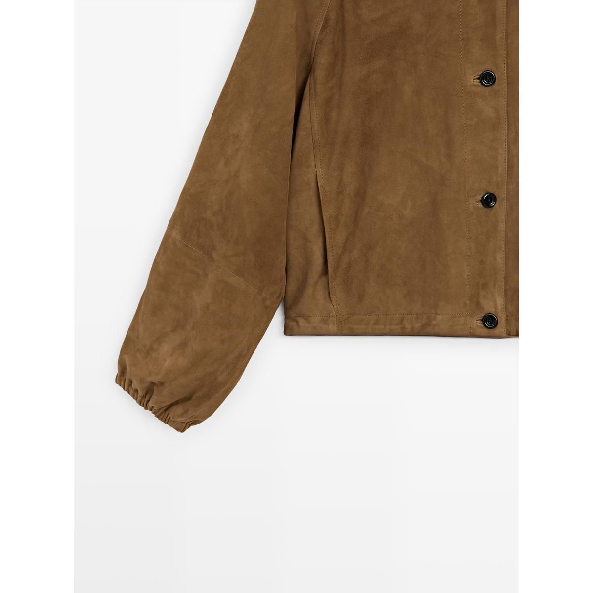 마시모두띠(MASSIMO DUTTI) 스웨이드 레더 크롭 봄버 재킷