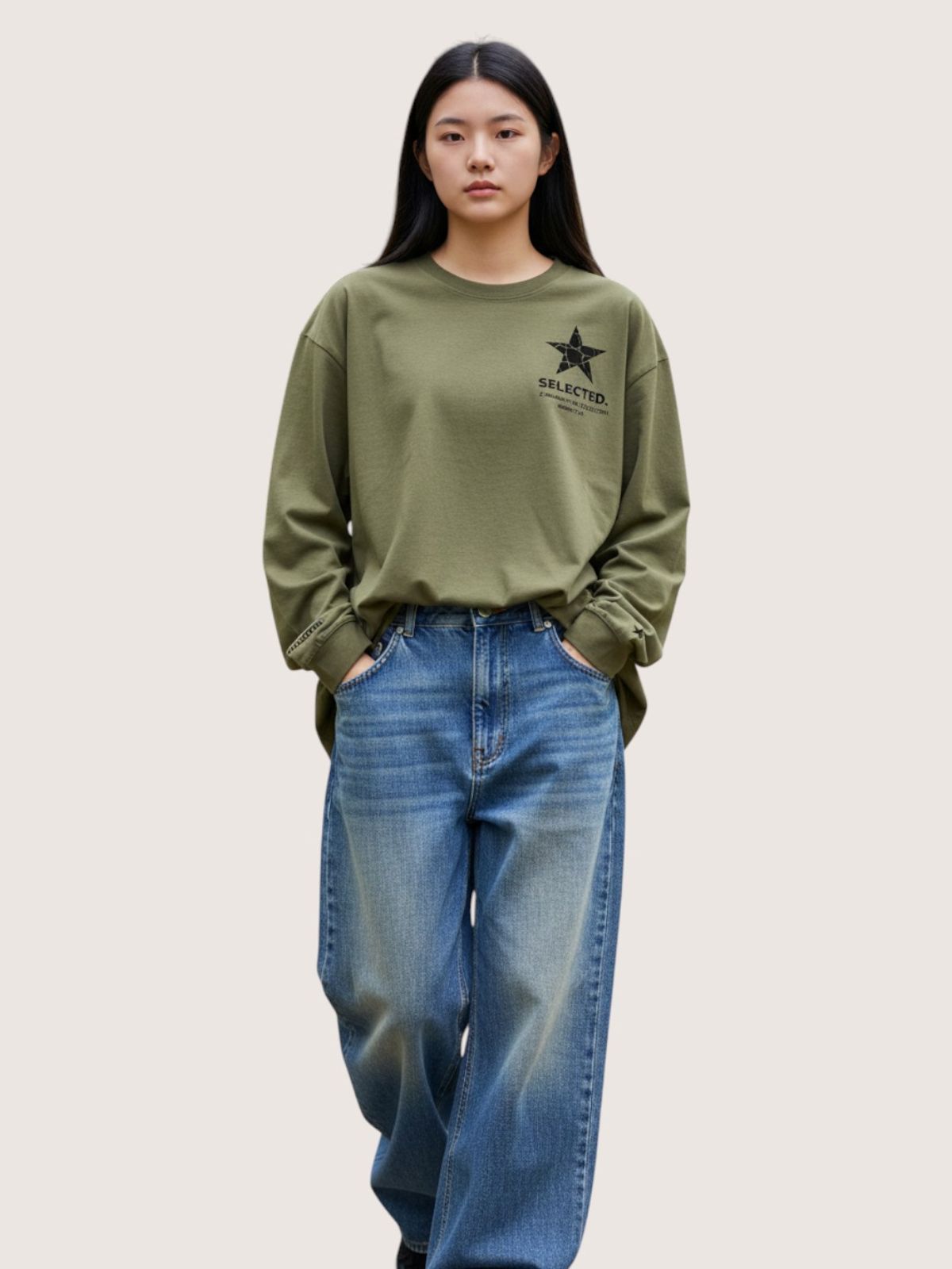 지블랙(ZBLACK) 셀렉티드 스타   롱슬리브(KHAKI)