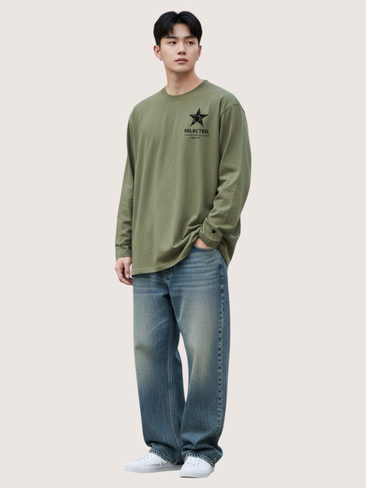 지블랙(ZBLACK) 셀렉티드 스타   롱슬리브(KHAKI)