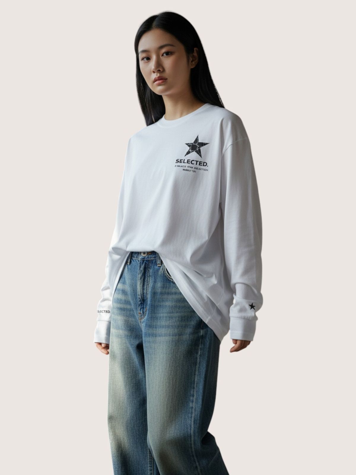 지블랙(ZBLACK) 셀렉티드 스타   롱슬리브(WHITE)