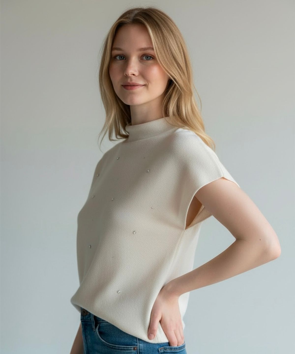 본슬리피(BORN SLIPPY) Soft Crystal Drift Mock Neck Knit (Ivory)