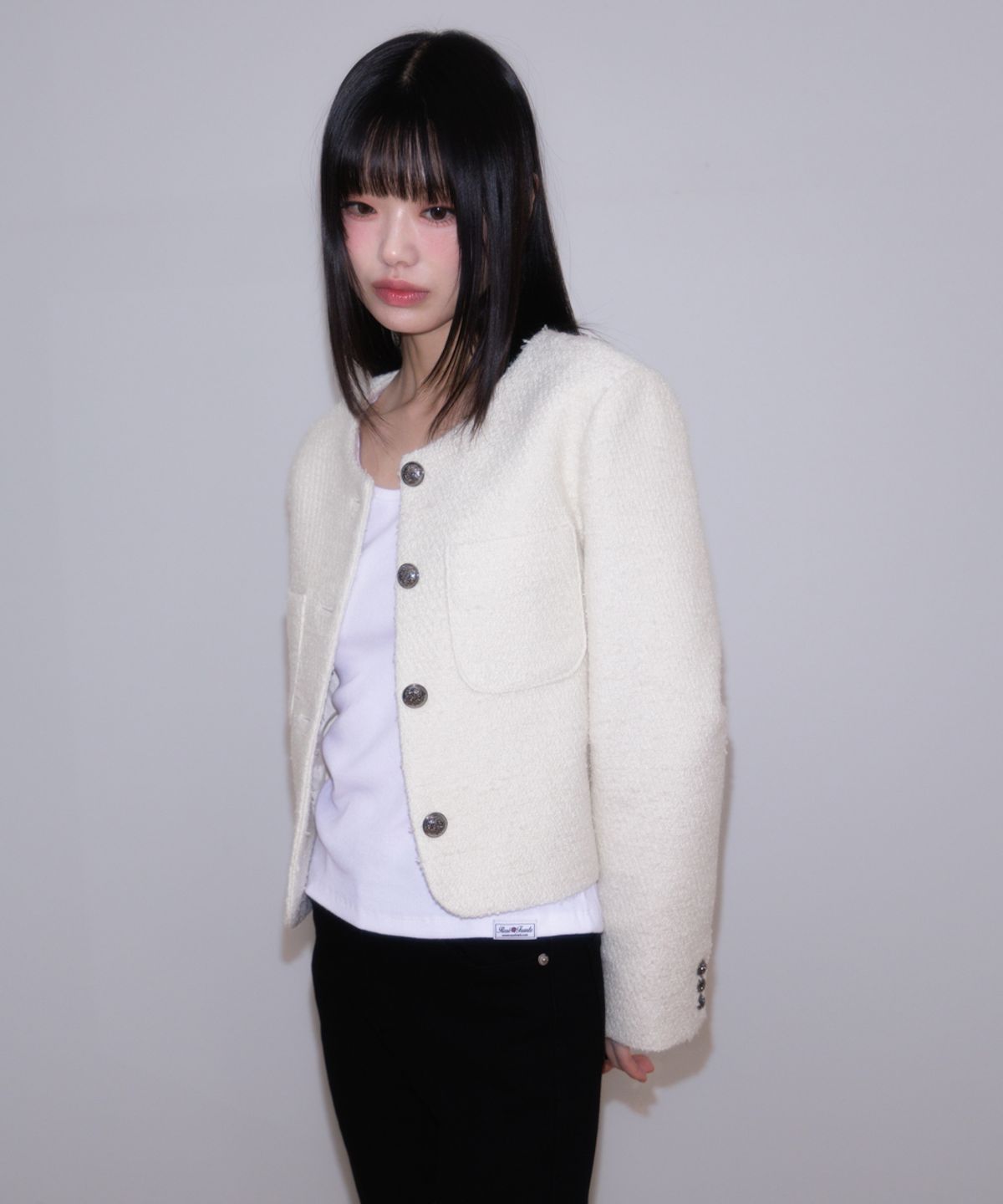 로제프란츠(ROSEFRANTZ) Classic Button Crop Tweed Jacket [Ivory]