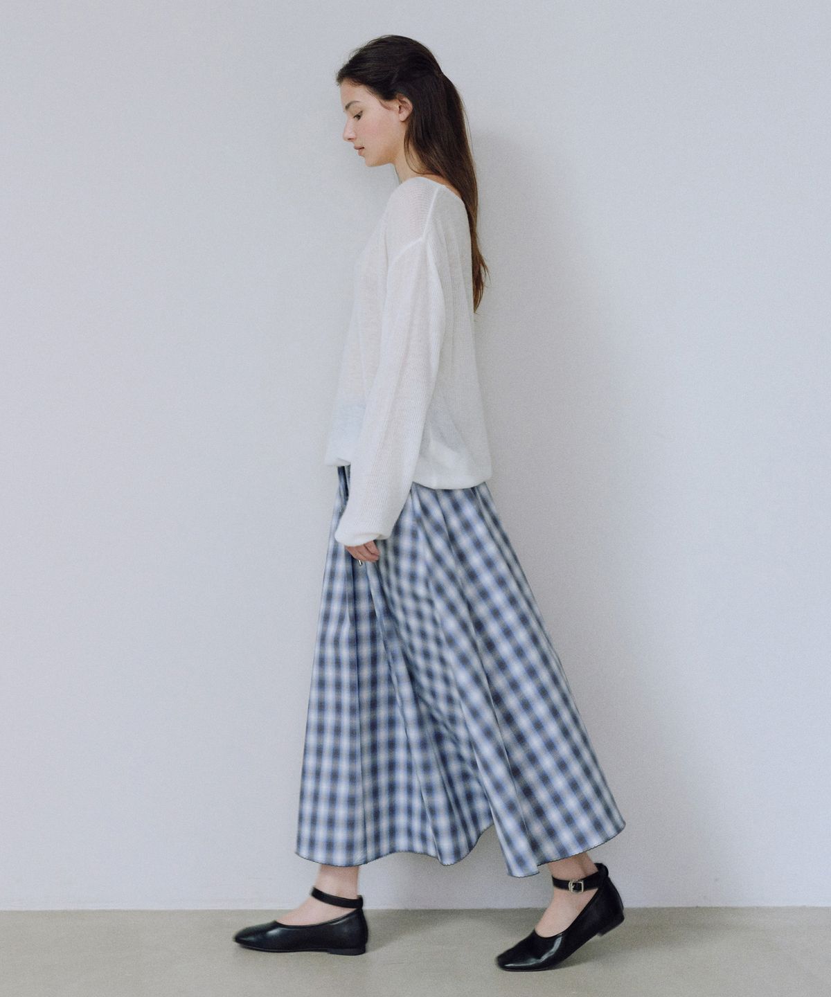 유라고(URAGO) Check flared long skirt