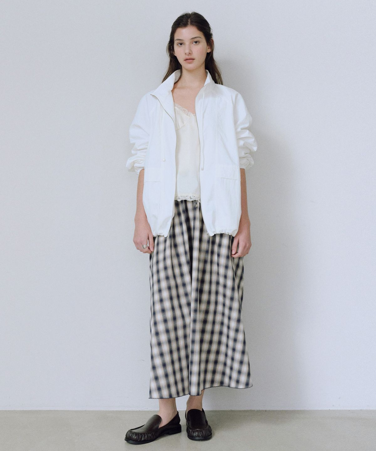 유라고(URAGO) Check flared long skirt