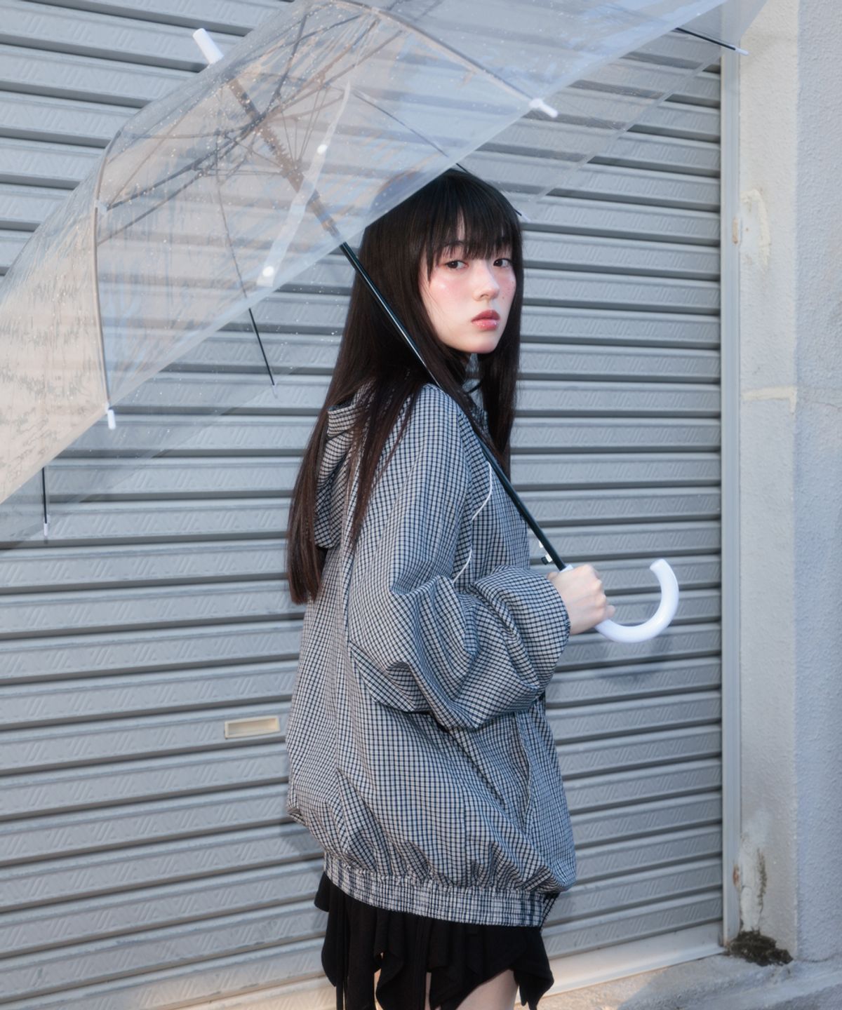 로제프란츠(ROSEFRANTZ) Rose Corsage Check Windbreaker [Navy]