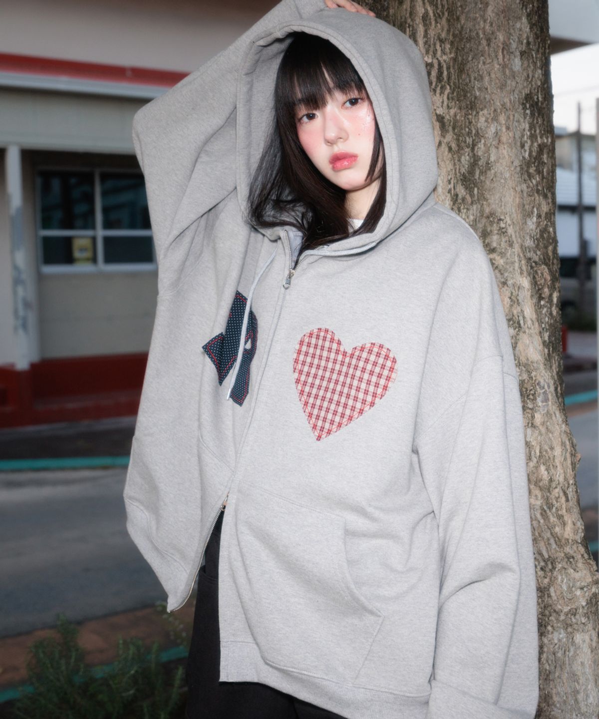 로제프란츠(ROSEFRANTZ) Heart Check Overfit Hood Zip-Up [Gray]