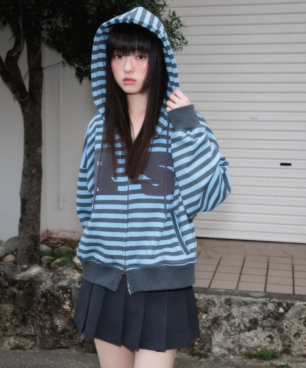 로제프란츠(ROSEFRANTZ) Patch Stripe Hood Zip-Up [Sky Blue]