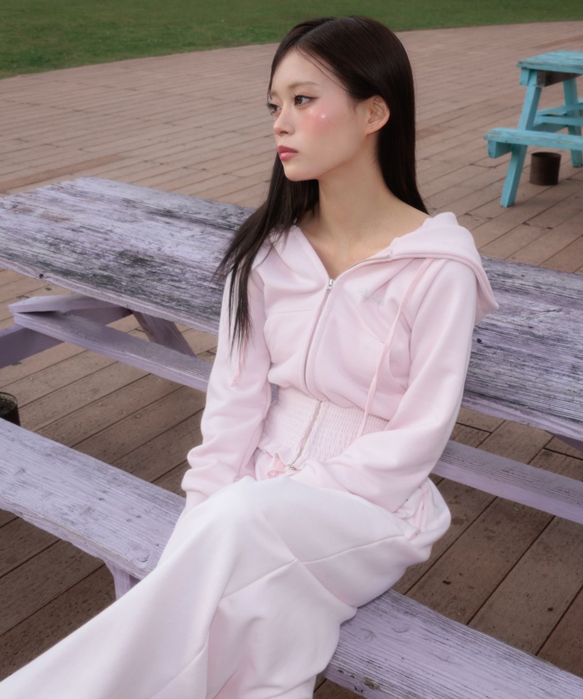 로제프란츠(ROSEFRANTZ) Smoke Ruffle Hood Zip-Up [Pink]