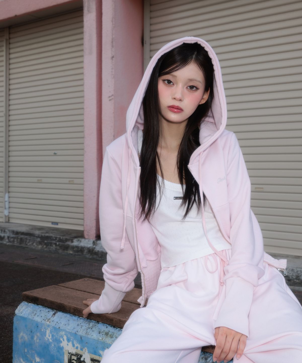 로제프란츠(ROSEFRANTZ) Smoke Ruffle Hood Zip-Up [Pink]