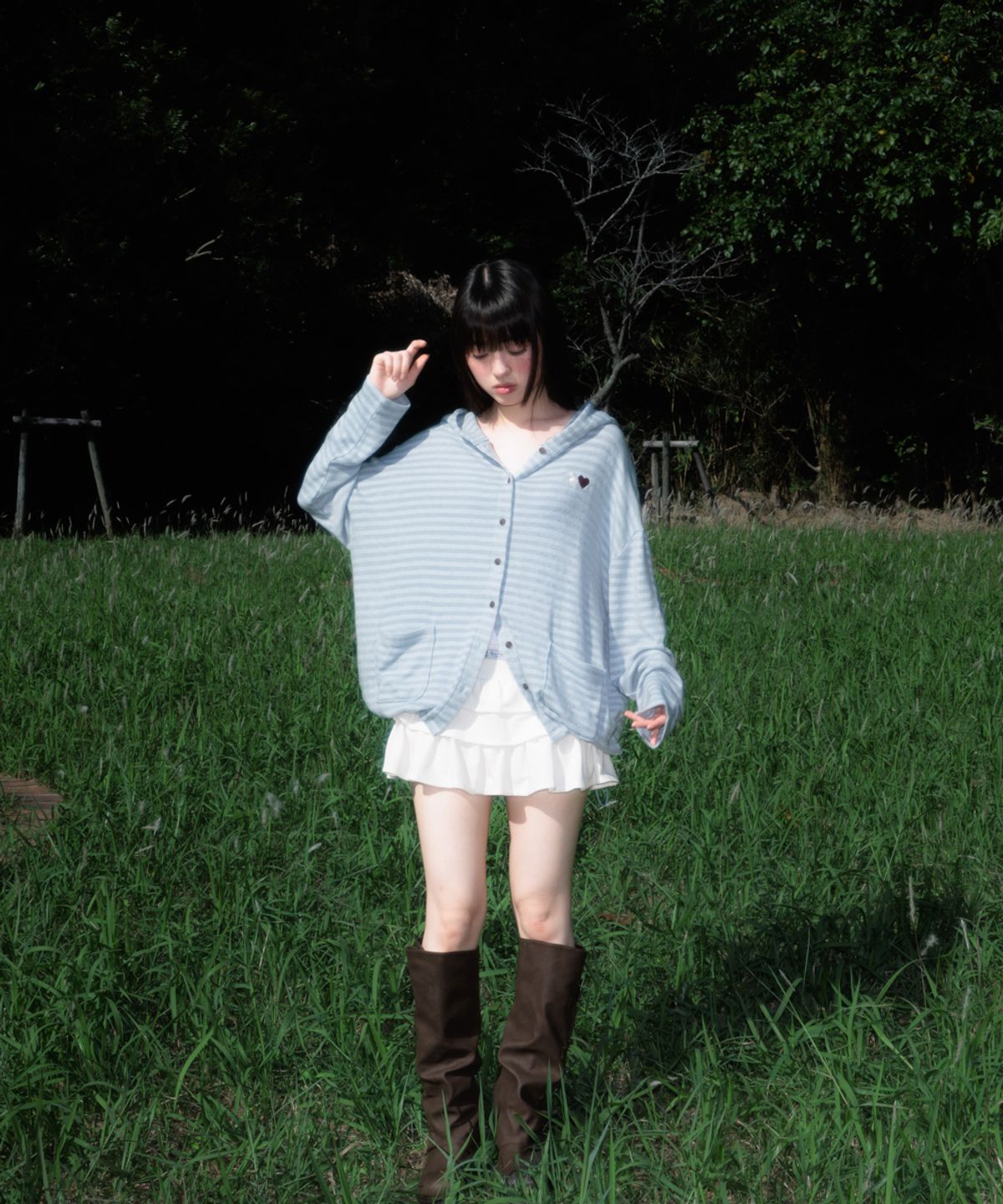 로제프란츠(ROSEFRANTZ) Stripe Heart Hood Cardigan [Sky Blue]