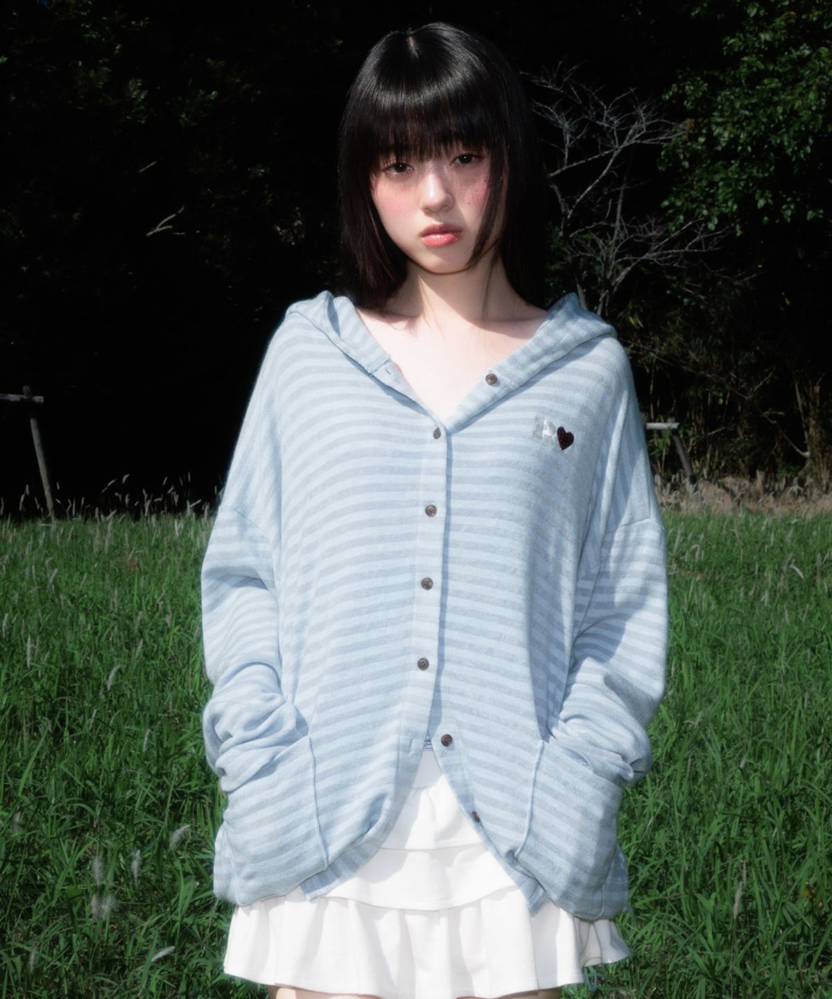 로제프란츠(ROSEFRANTZ) Stripe Heart Hood Cardigan [Sky Blue]