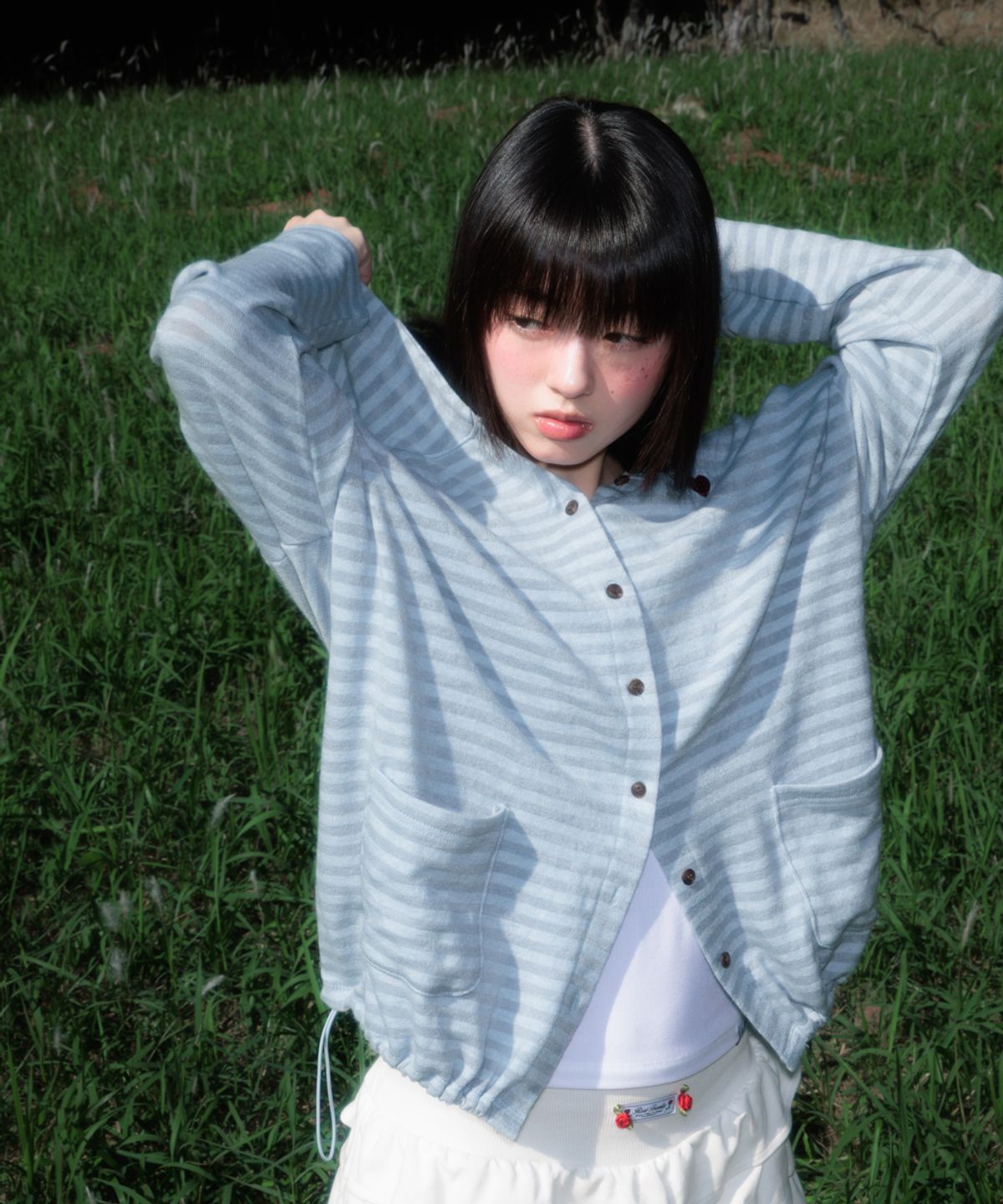 로제프란츠(ROSEFRANTZ) Stripe Heart Hood Cardigan [Sky Blue]