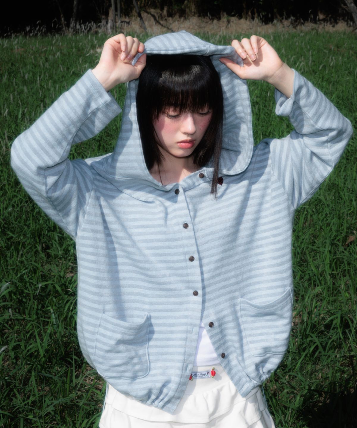 로제프란츠(ROSEFRANTZ) Stripe Heart Hood Cardigan [Sky Blue]