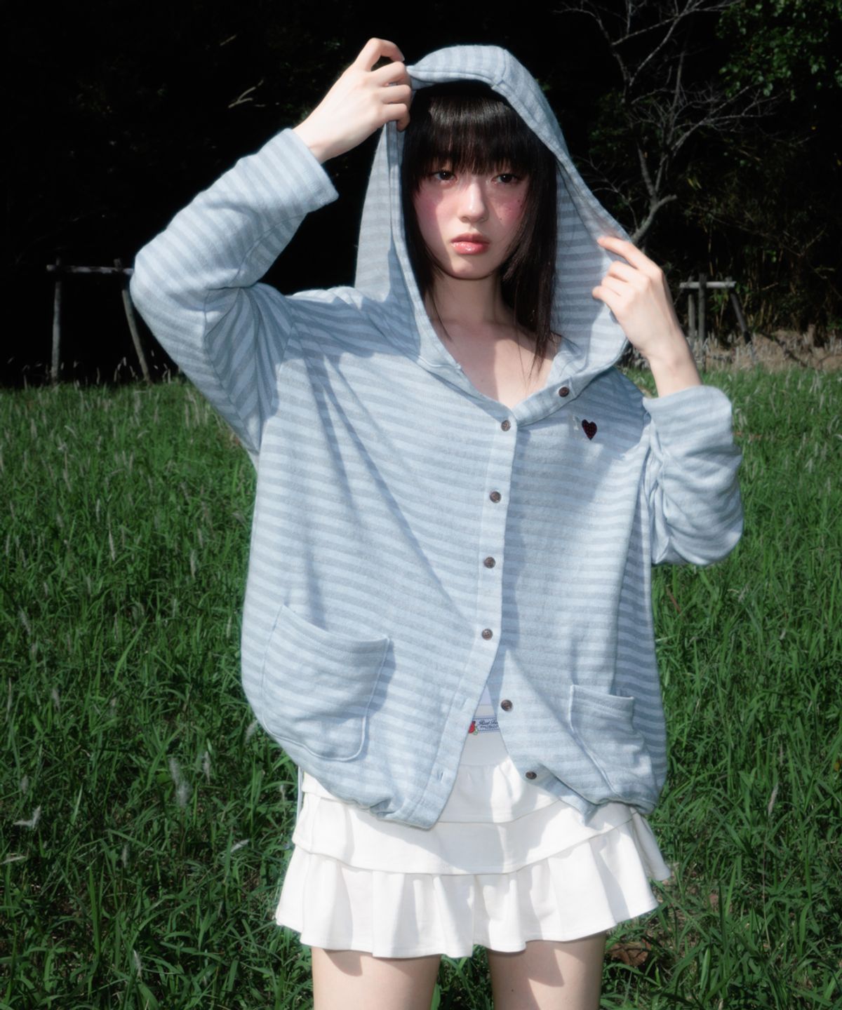 로제프란츠(ROSEFRANTZ) Stripe Heart Hood Cardigan [Sky Blue]