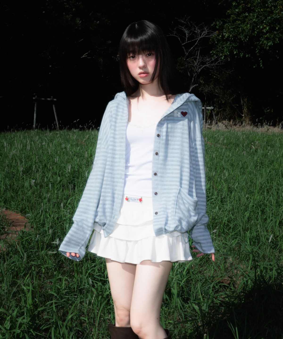 로제프란츠(ROSEFRANTZ) Stripe Heart Hood Cardigan [Sky Blue]