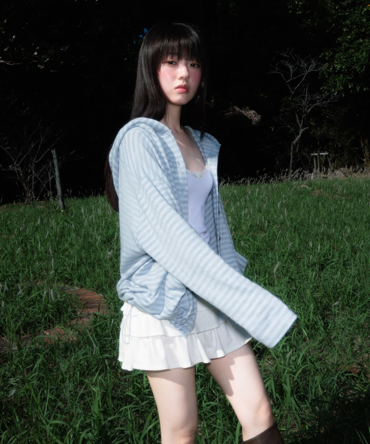 로제프란츠(ROSEFRANTZ) Stripe Heart Hood Cardigan [Sky Blue]