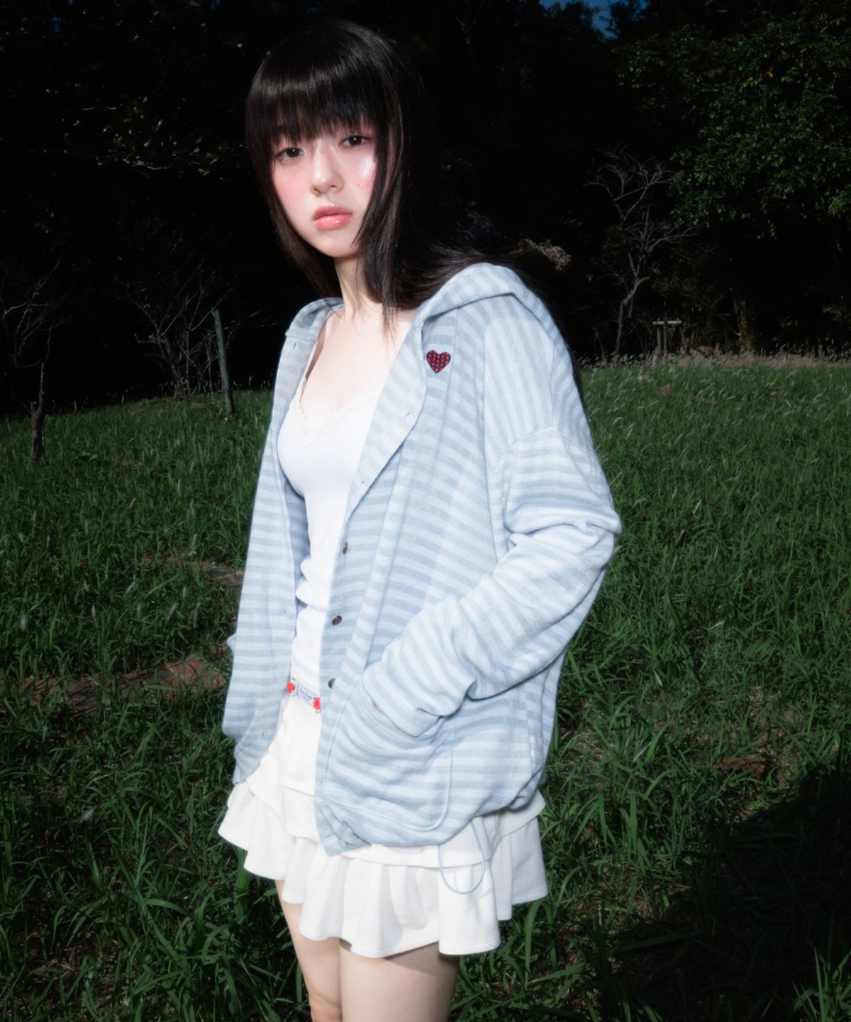 로제프란츠(ROSEFRANTZ) Stripe Heart Hood Cardigan [Sky Blue]