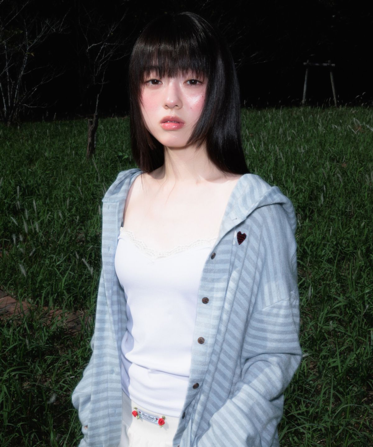 로제프란츠(ROSEFRANTZ) Stripe Heart Hood Cardigan [Sky Blue]