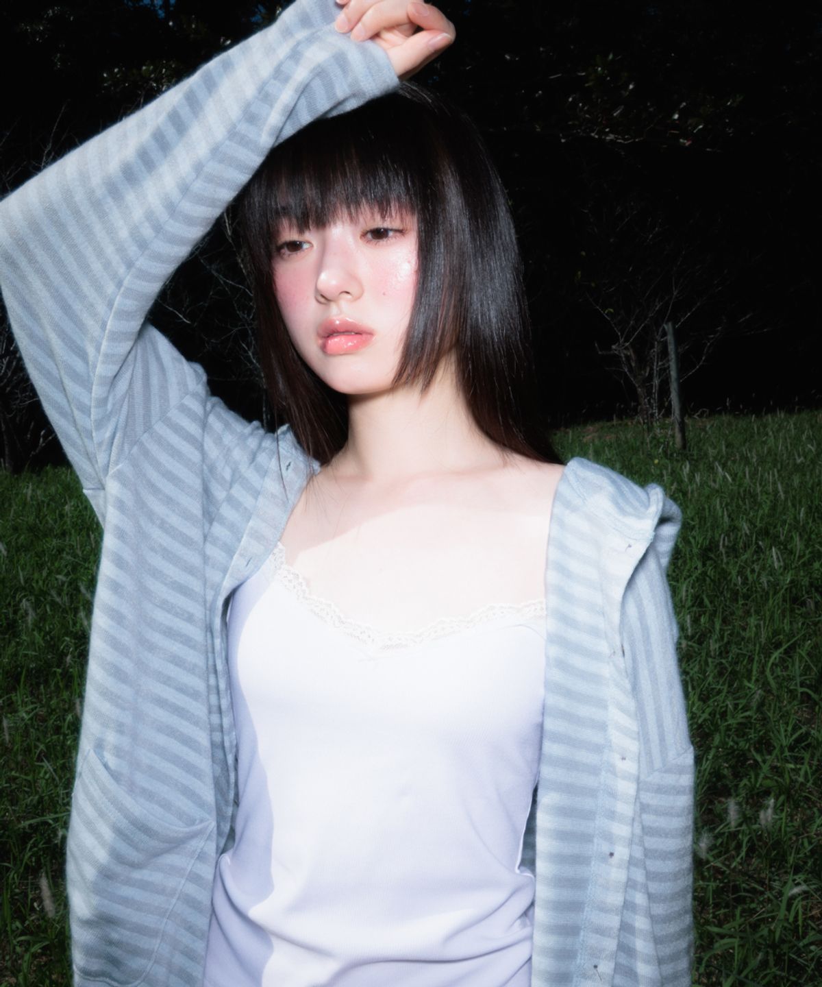로제프란츠(ROSEFRANTZ) Stripe Heart Hood Cardigan [Sky Blue]