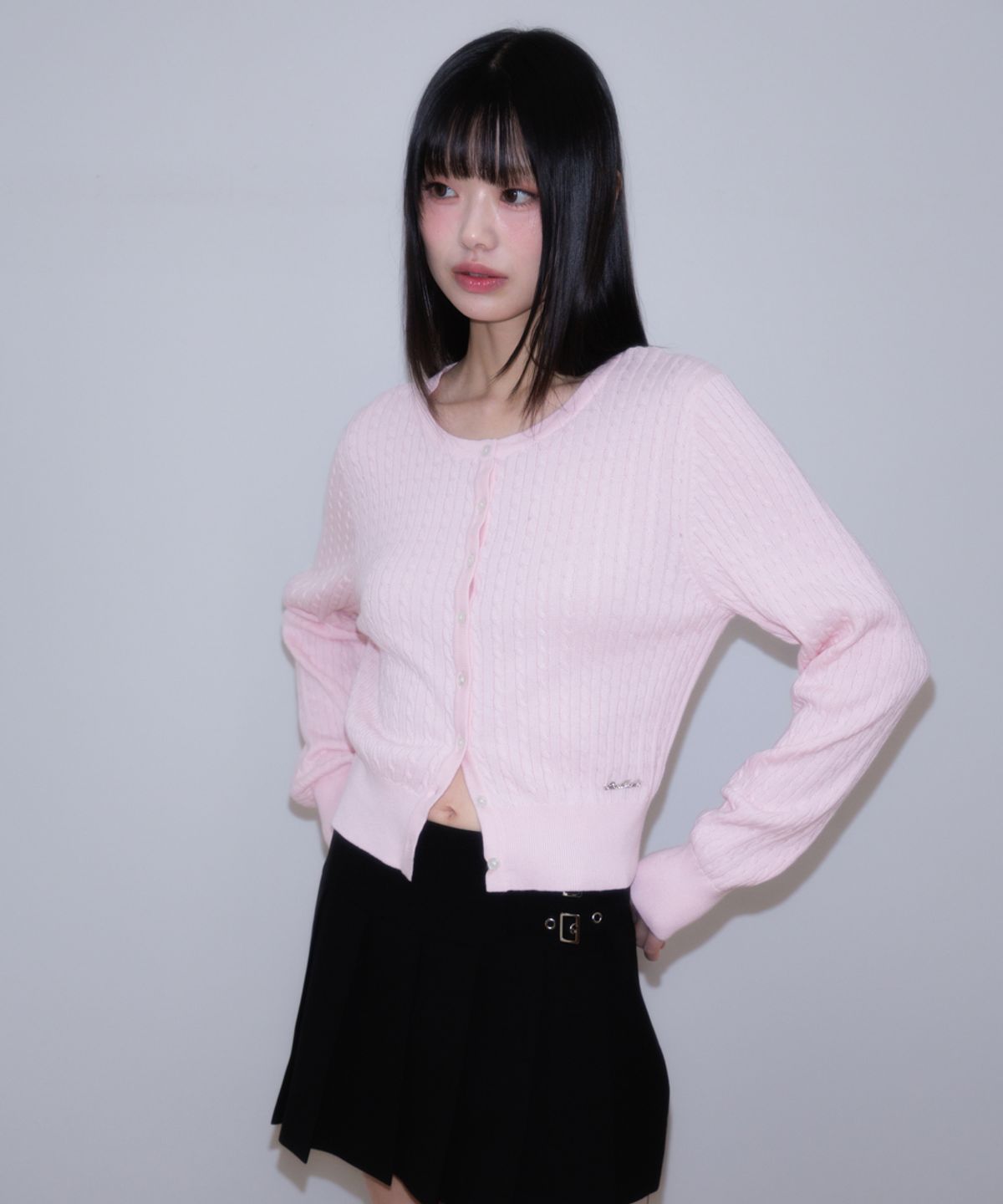 로제프란츠(ROSEFRANTZ) Cable Knit Basic Cardigan [Pink]