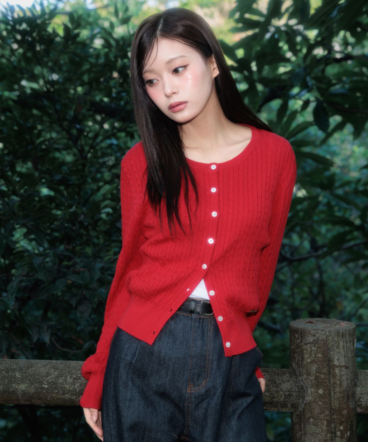 로제프란츠(ROSEFRANTZ) Cable Knit Basic Cardigan [Rose Red]