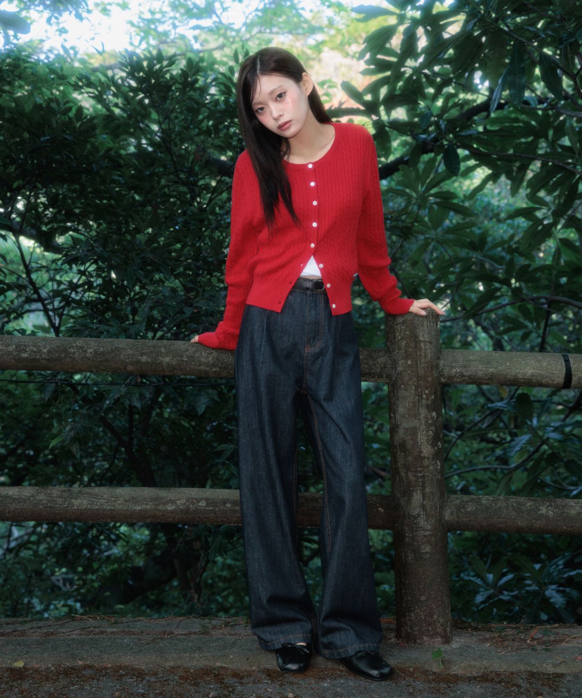 로제프란츠(ROSEFRANTZ) Cable Knit Basic Cardigan [Rose Red]