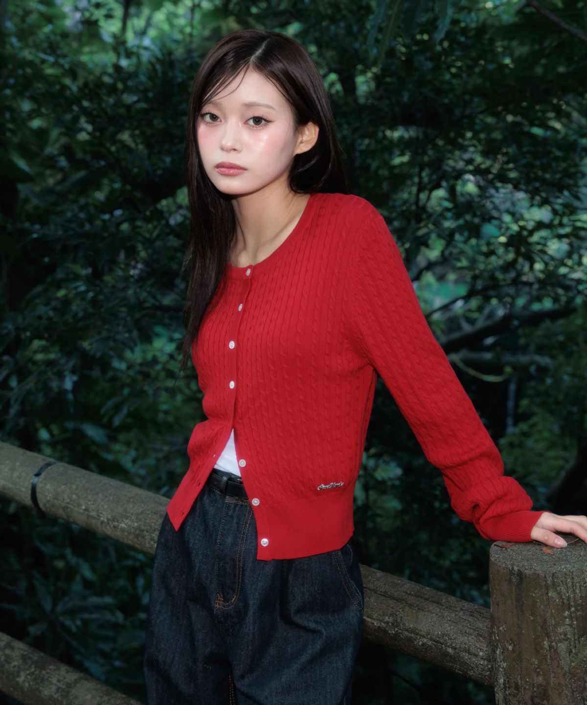 로제프란츠(ROSEFRANTZ) Cable Knit Basic Cardigan [Rose Red]