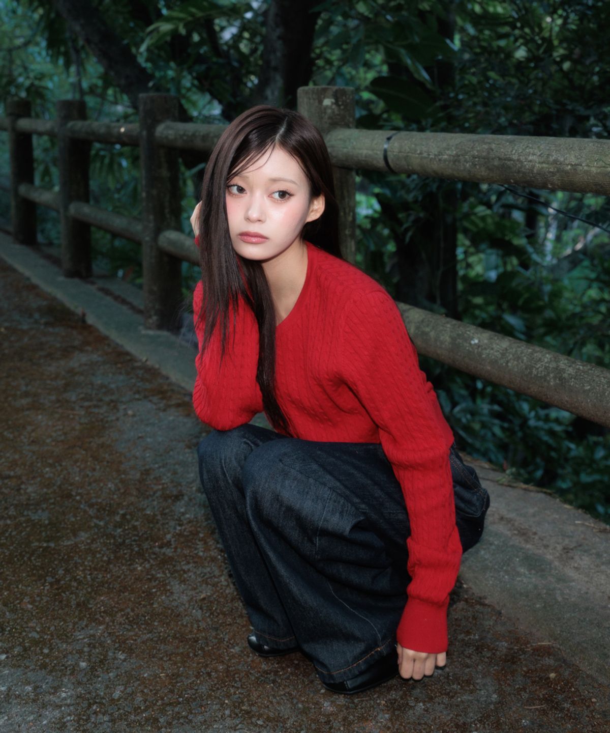 로제프란츠(ROSEFRANTZ) Cable Knit Basic Cardigan [Rose Red]