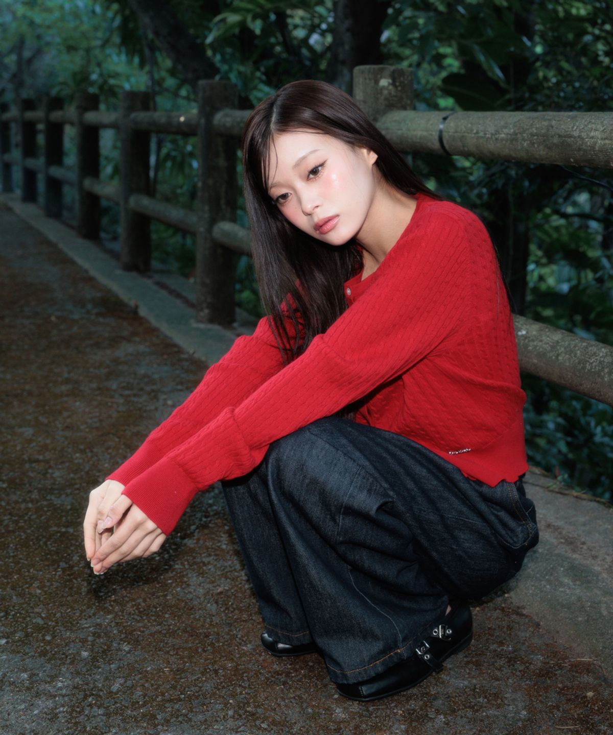 로제프란츠(ROSEFRANTZ) Cable Knit Basic Cardigan [Rose Red]