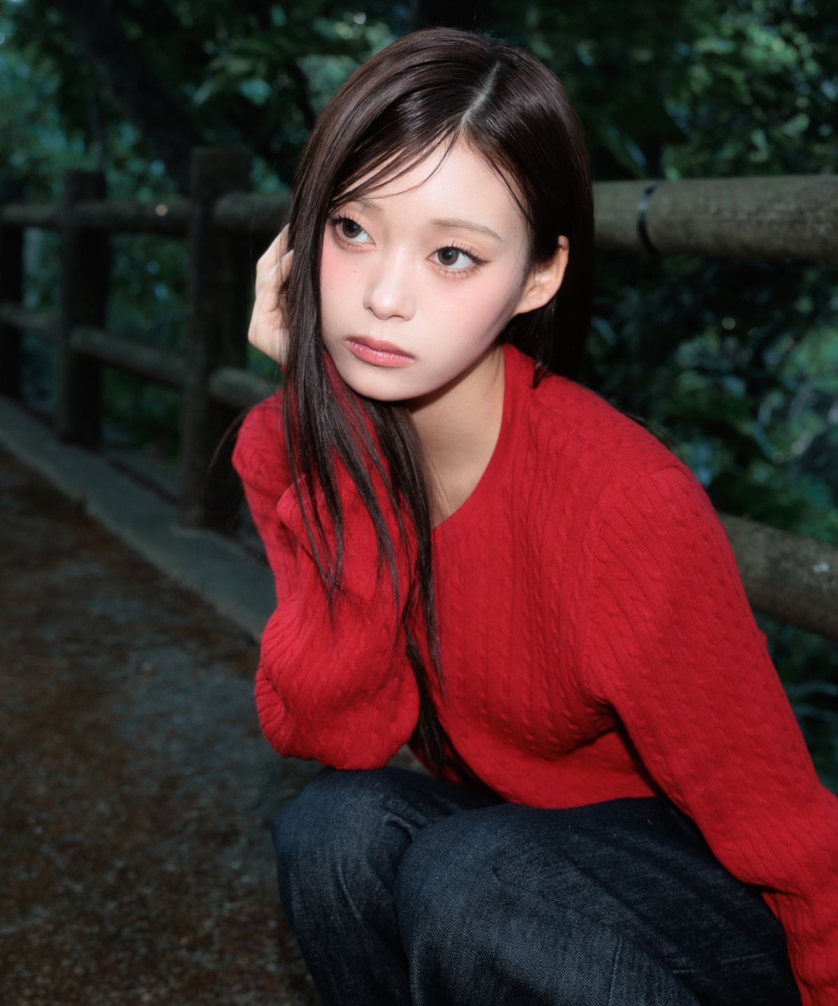 로제프란츠(ROSEFRANTZ) Cable Knit Basic Cardigan [Rose Red]