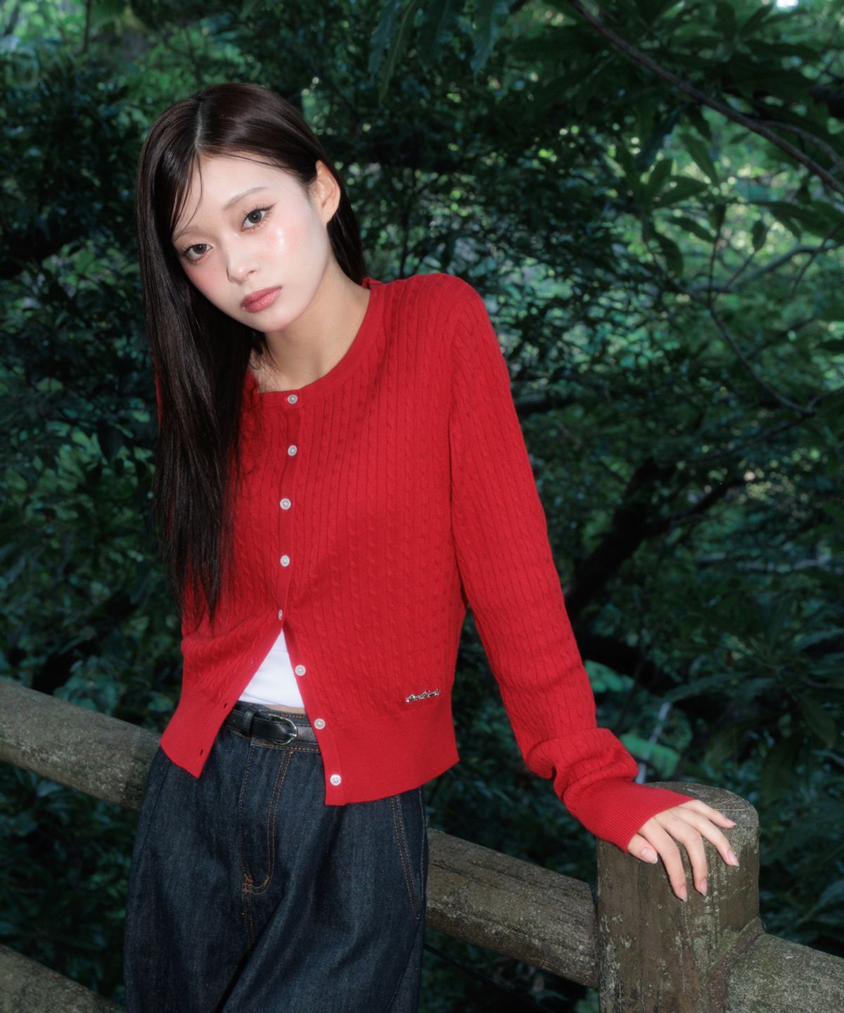 로제프란츠(ROSEFRANTZ) Cable Knit Basic Cardigan [Rose Red]
