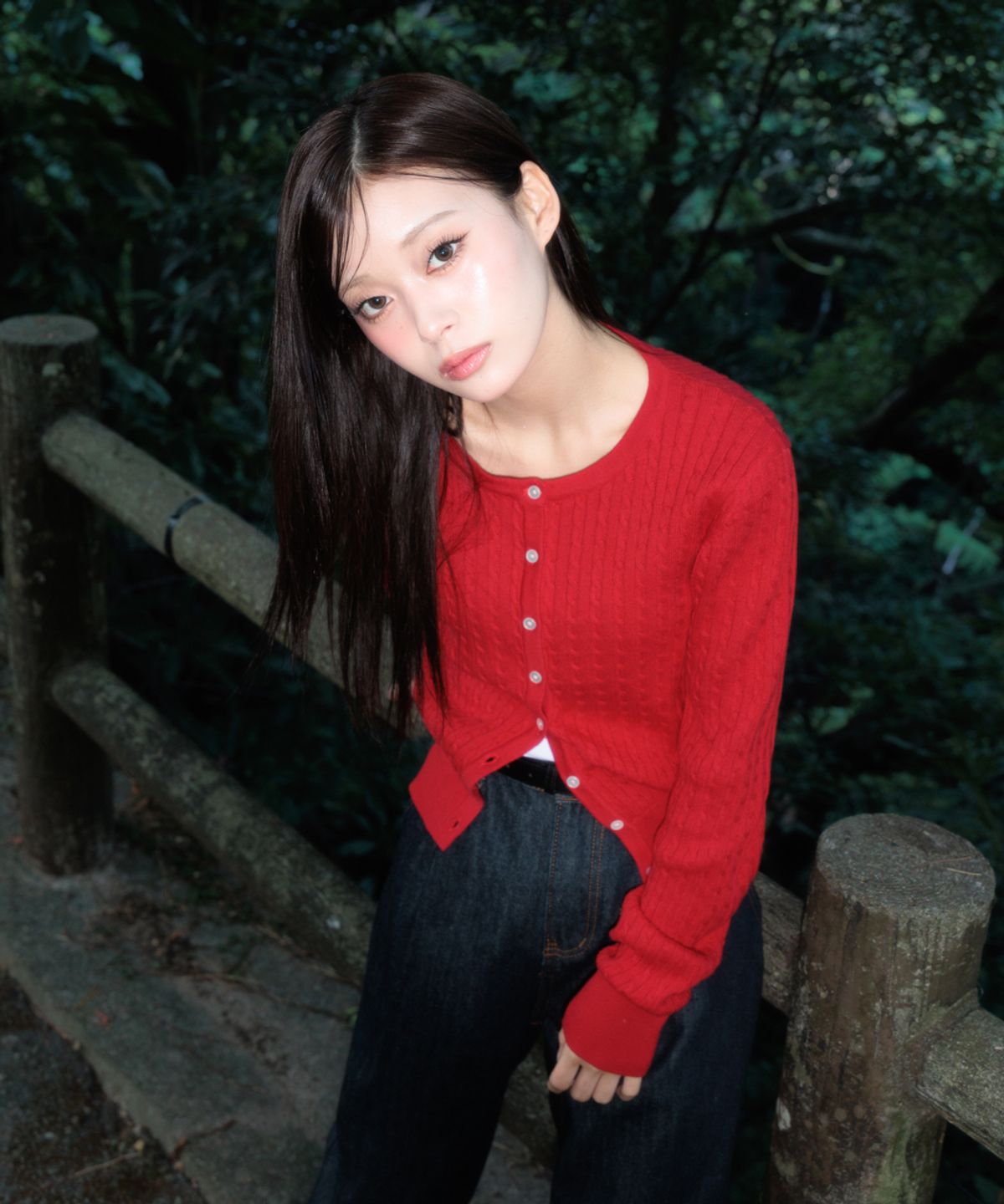 로제프란츠(ROSEFRANTZ) Cable Knit Basic Cardigan [Rose Red]