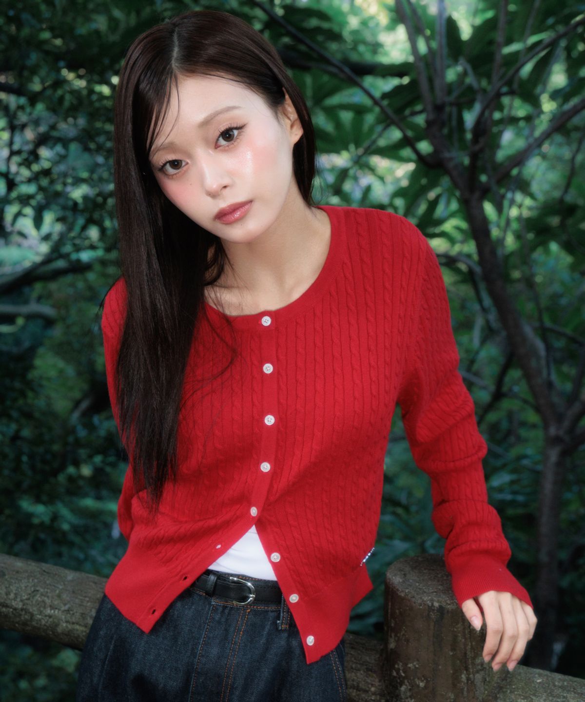 로제프란츠(ROSEFRANTZ) Cable Knit Basic Cardigan [Rose Red]