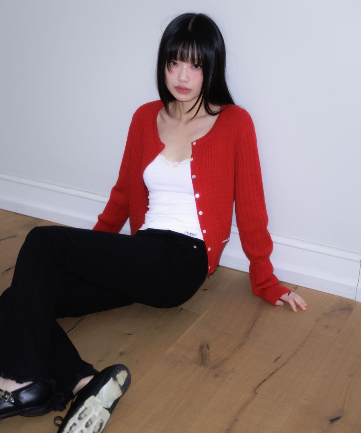 로제프란츠(ROSEFRANTZ) Cable Knit Basic Cardigan [Rose Red]