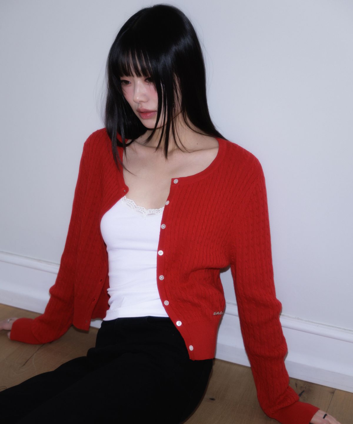 로제프란츠(ROSEFRANTZ) Cable Knit Basic Cardigan [Rose Red]