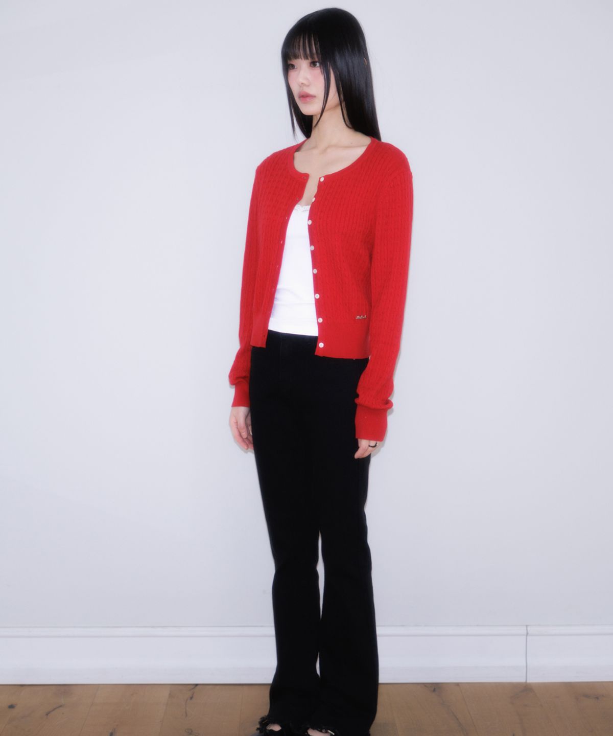 로제프란츠(ROSEFRANTZ) Cable Knit Basic Cardigan [Rose Red]