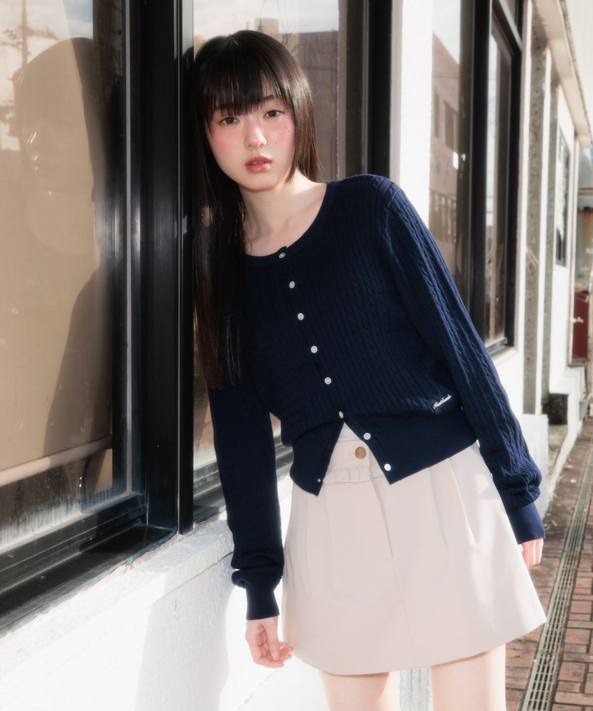 로제프란츠(ROSEFRANTZ) Cable Knit Basic Cardigan [Navy]
