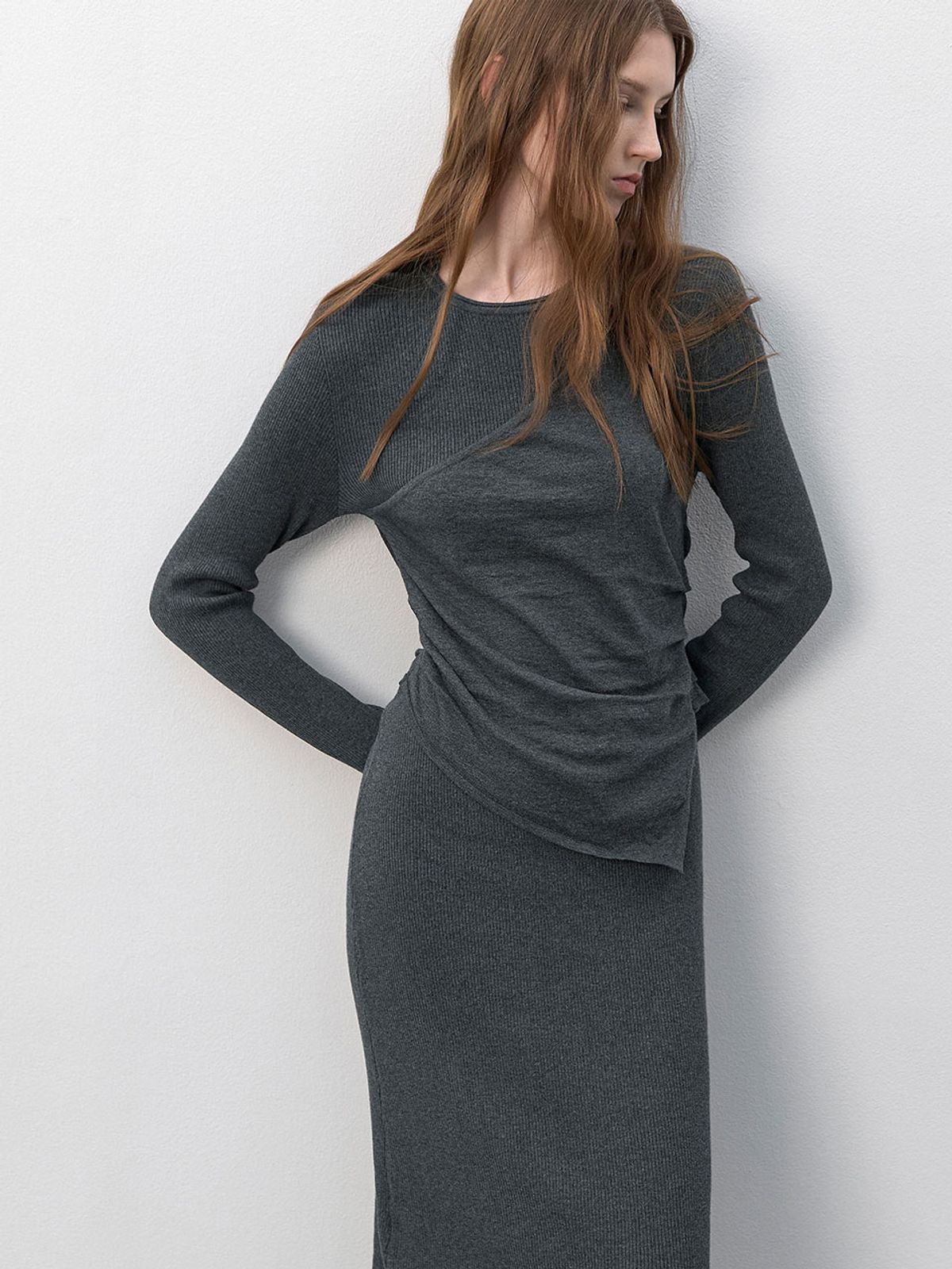 아틀리에 나인(ATELIER NAIN) SHIRRING HALTER BUSTIER KNIT DRESS (OP-6319)