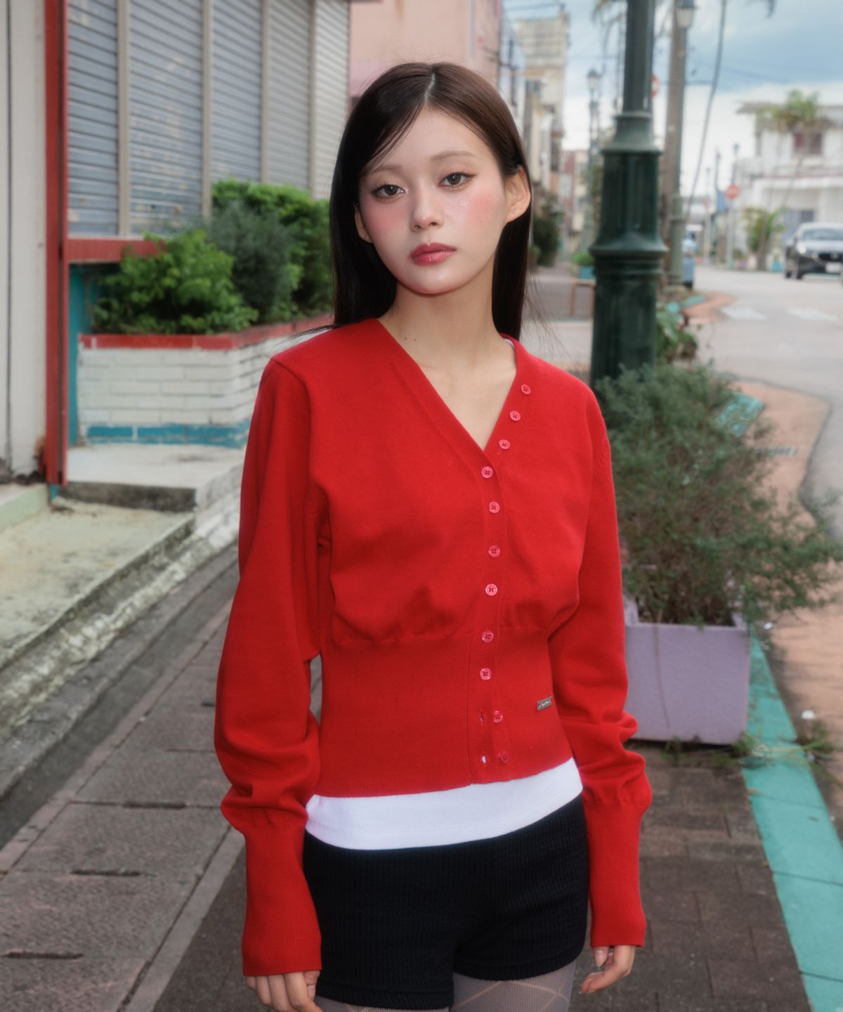 로제프란츠(ROSEFRANTZ) V-Neck Classic Button Cardigan [Rose Red]