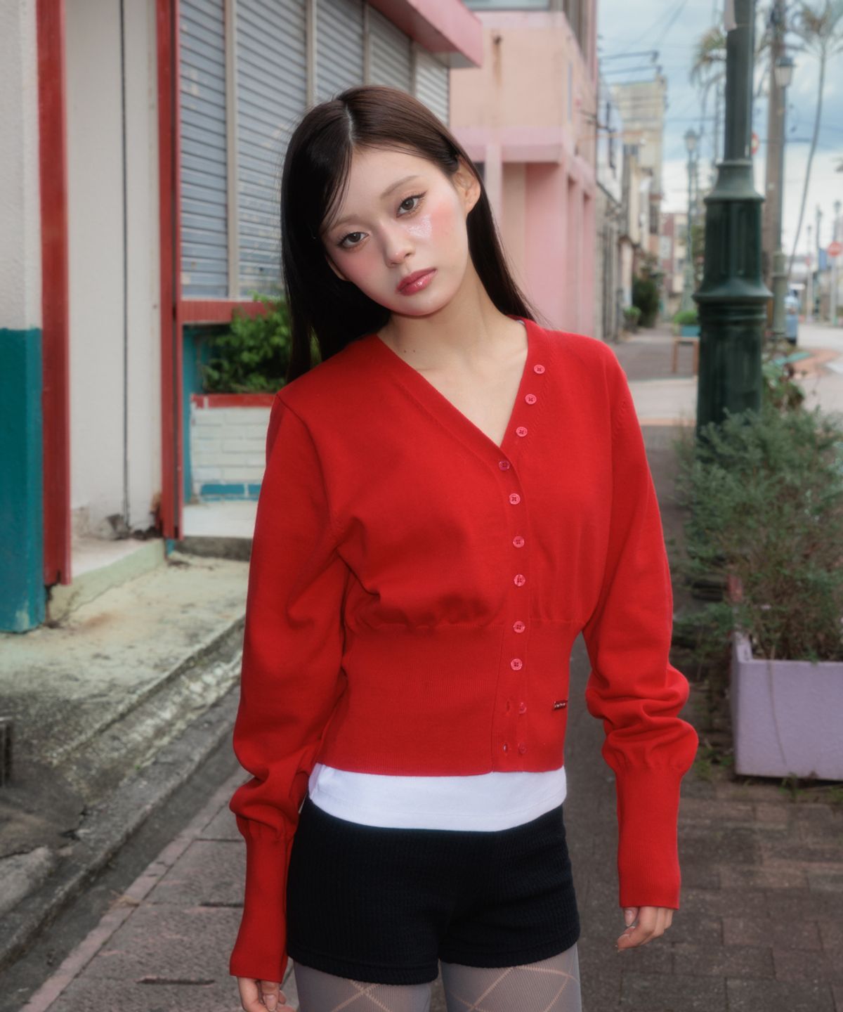로제프란츠(ROSEFRANTZ) V-Neck Classic Button Cardigan [Rose Red]