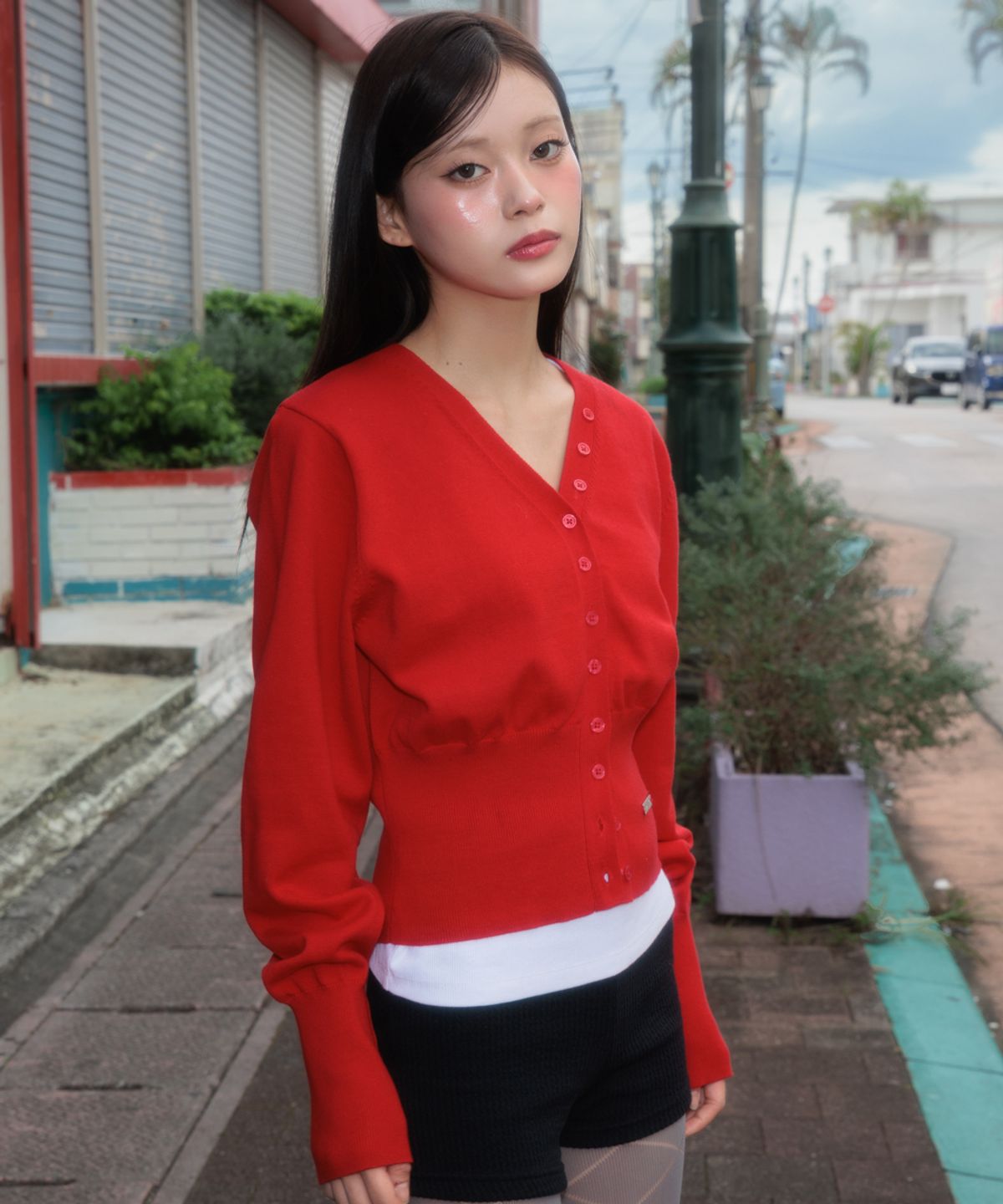 로제프란츠(ROSEFRANTZ) V-Neck Classic Button Cardigan [Rose Red]