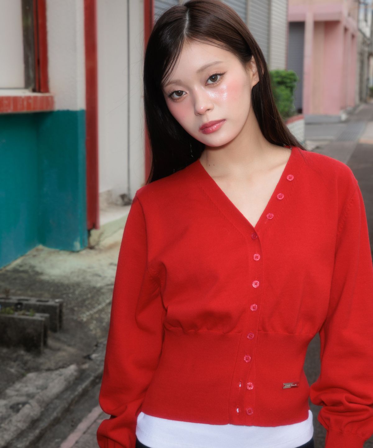 로제프란츠(ROSEFRANTZ) V-Neck Classic Button Cardigan [Rose Red]
