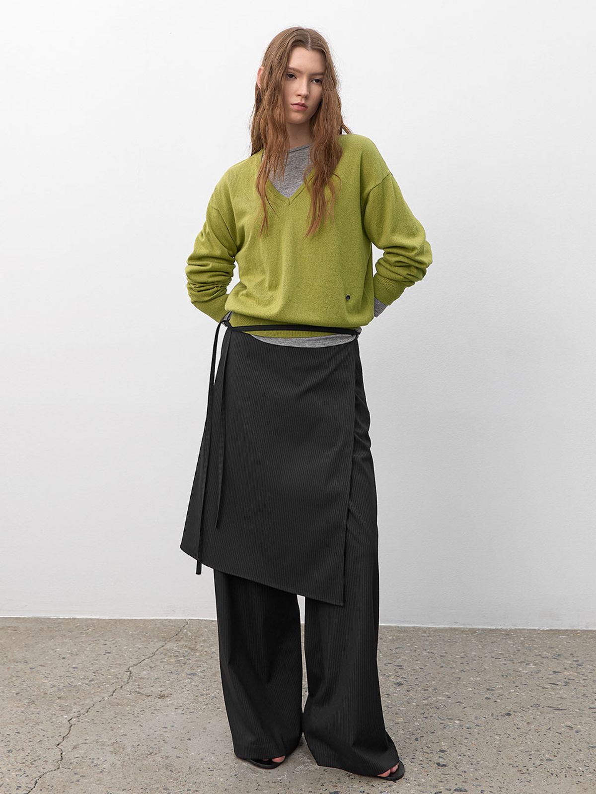 아틀리에 나인(ATELIER NAIN) PIN STRIPE WRAP SKIRT PANTS (PT-5743)