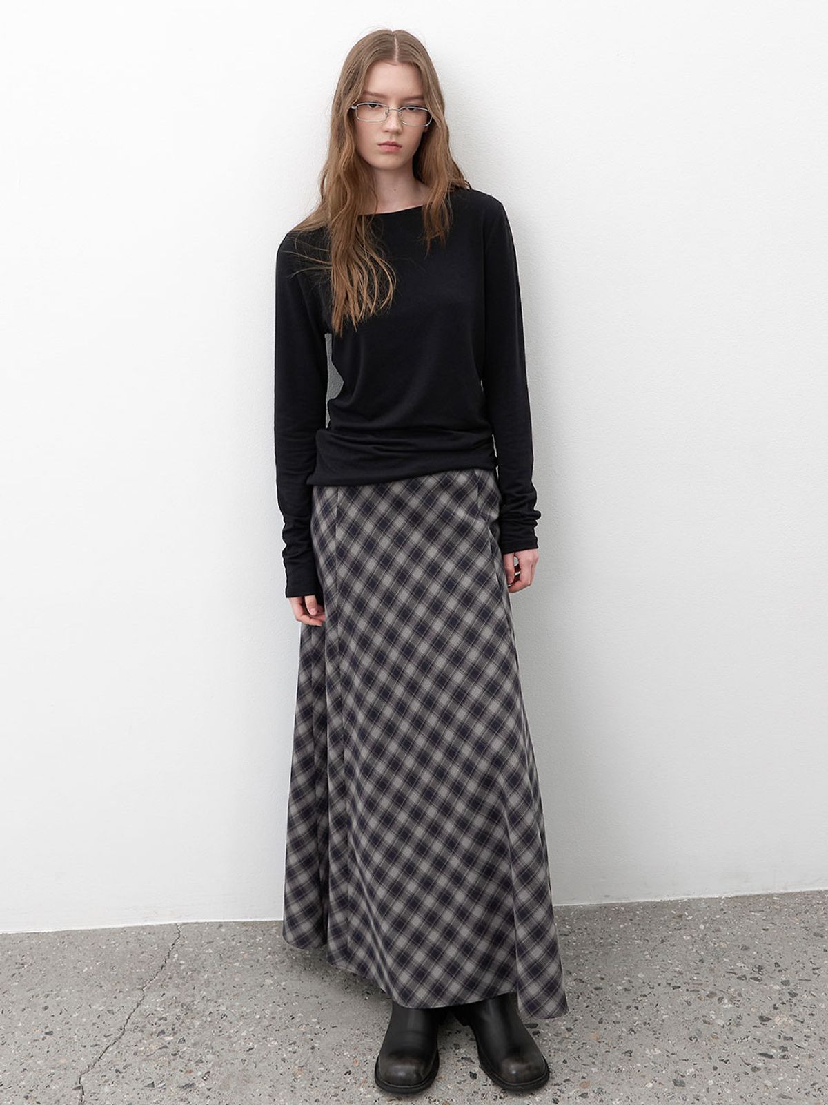 아틀리에 나인(ATELIER NAIN) FLARE CHECK LONG SKIRT (SK-5074)