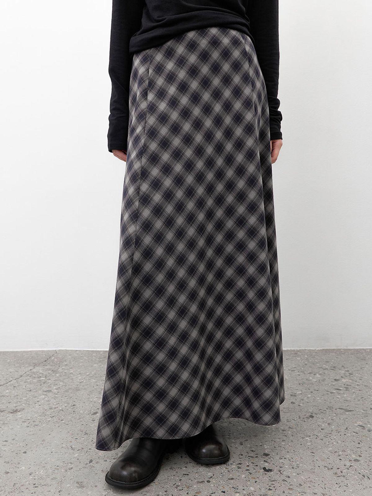 아틀리에 나인(ATELIER NAIN) FLARE CHECK LONG SKIRT (SK-5074)