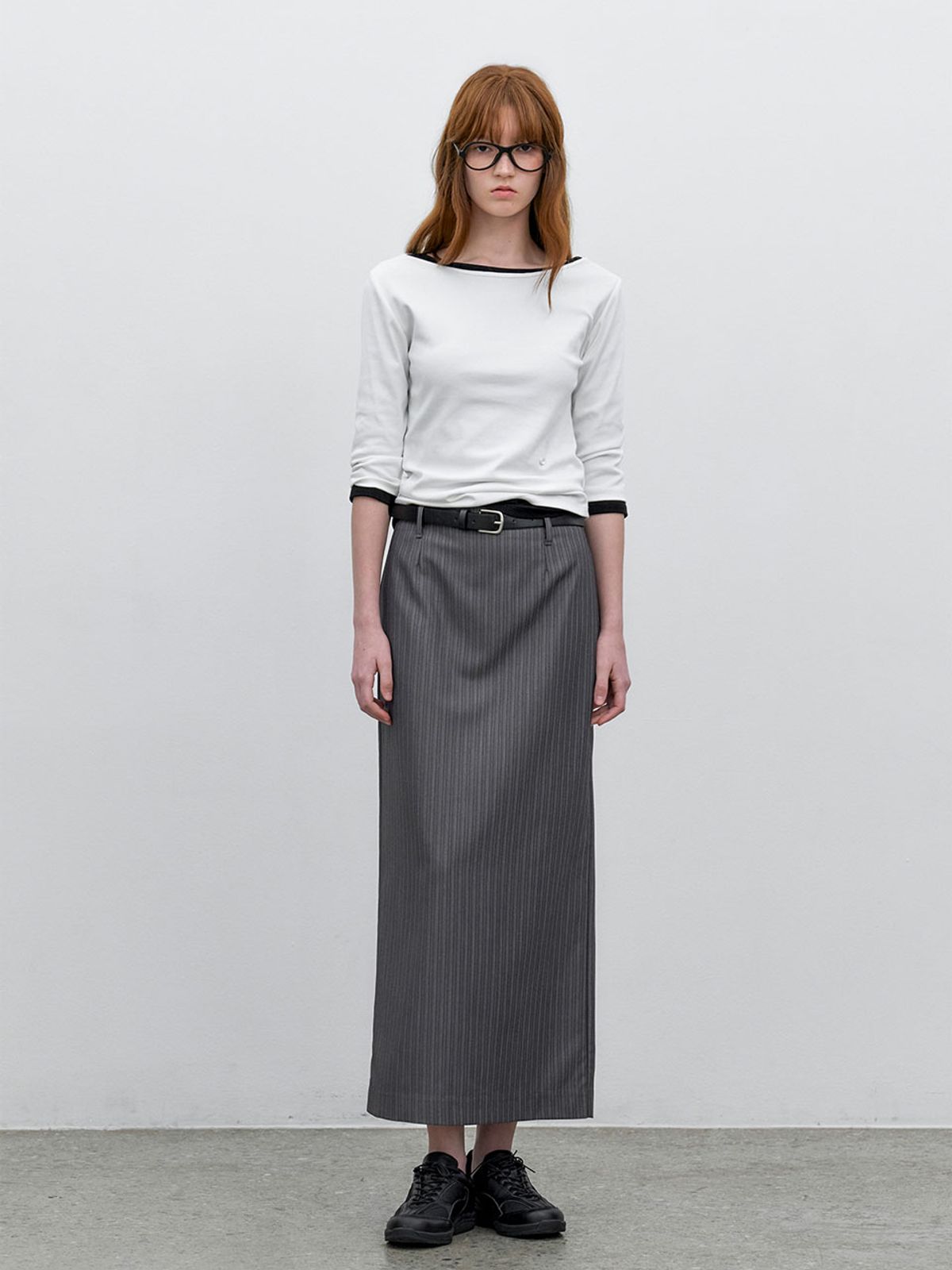 아틀리에 나인(ATELIER NAIN) BELTED STRIPE LONG SKIRT S (SK-5090)
