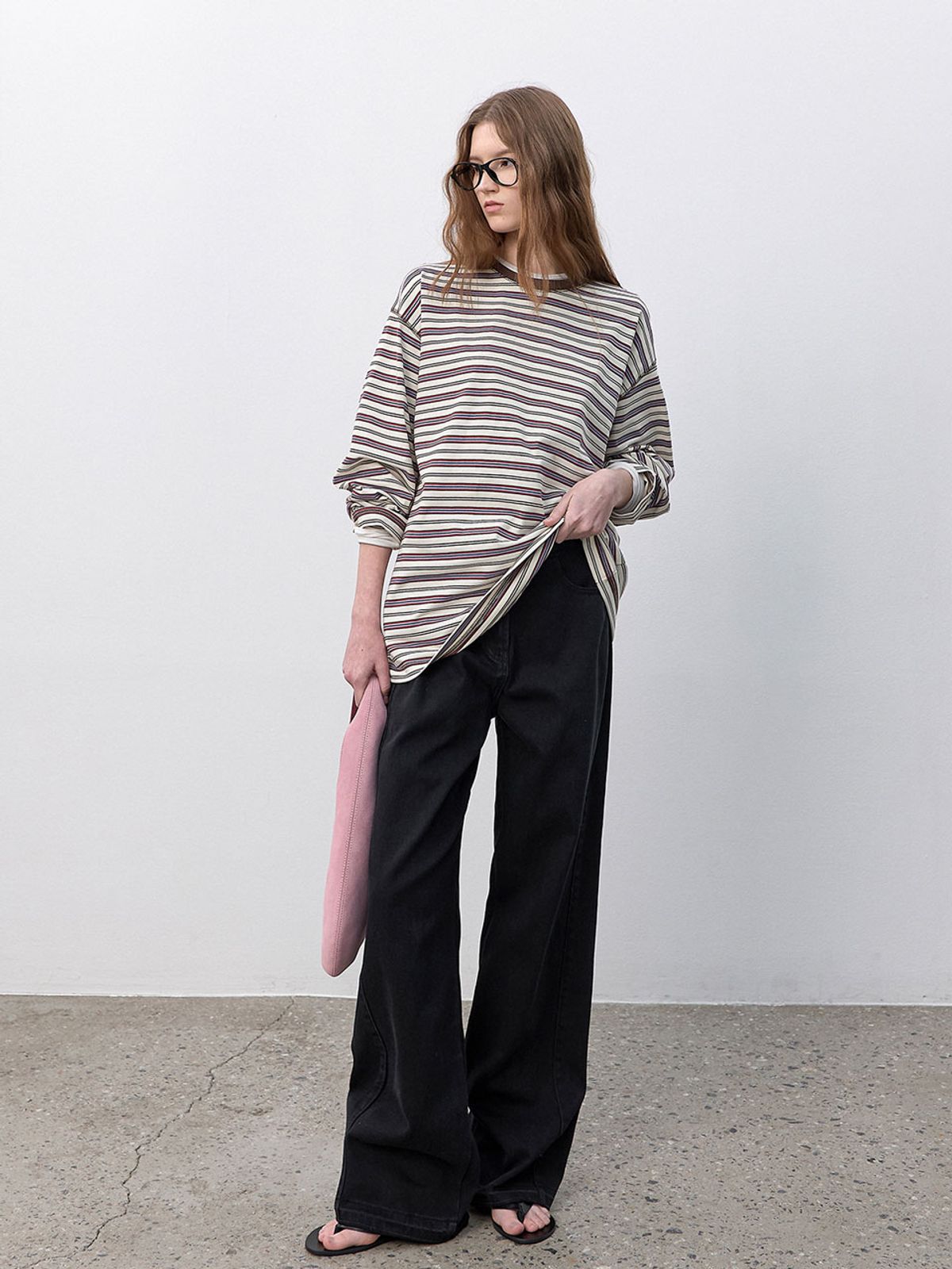 아틀리에 나인(ATELIER NAIN) MULTI STRIPE SOFT BOXI TEE (T-7197)